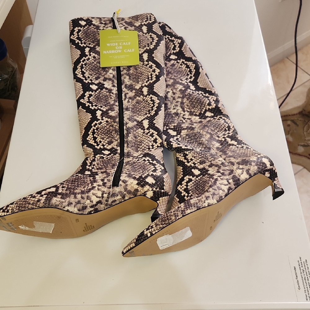 Gianni Bini Over-the-Knee Snakeskin Print Boots - Tan and Black - Picture 2 of 12